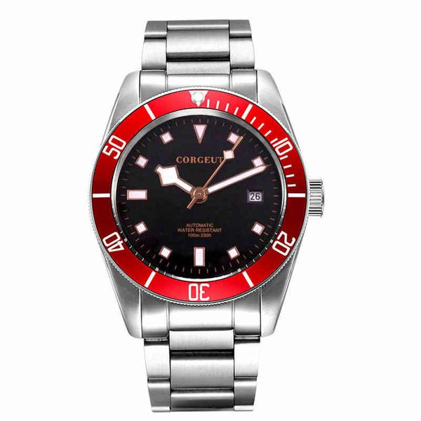 

41mm corgeut black dial miyota date automatic men's watch sapphire glass, Slivery;brown