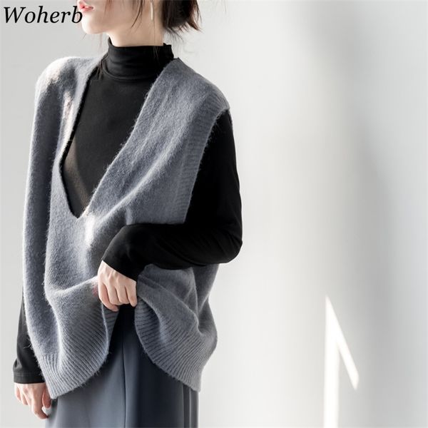 

women sweater vest autumn vintage v-neck sleeveless pullover korean chic soft knitted casual female 210519, White