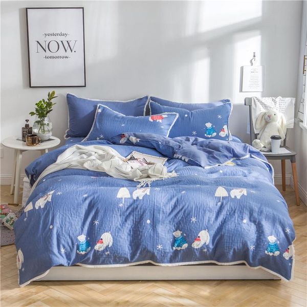 

4Pcs Cotton Double Knitted Fabric Luxury Bedding Set  King Size Soft Quilt/Duvet Cover Bedsheet/linen Pillowcase Sets