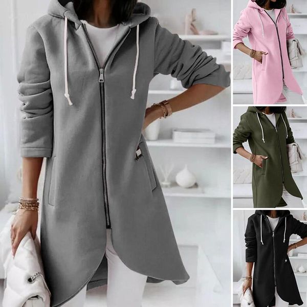 

women's jackets 2021 autumn winter casual loose sweater women zipper hooded outer wear plus velvet warm long female jd1831, Black;brown