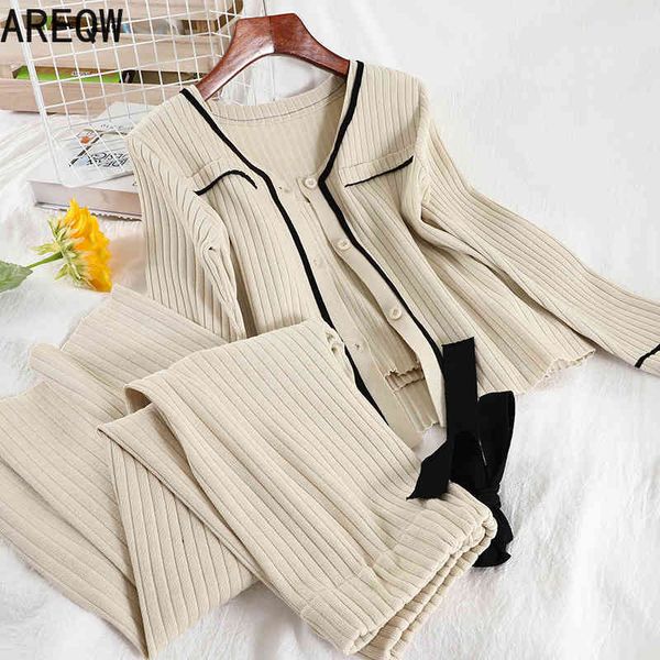 

v940 spring and autumn knit jacket bottoming suspenders straight wide-leg cropped trousers three-piece suit women's trend 210507, White