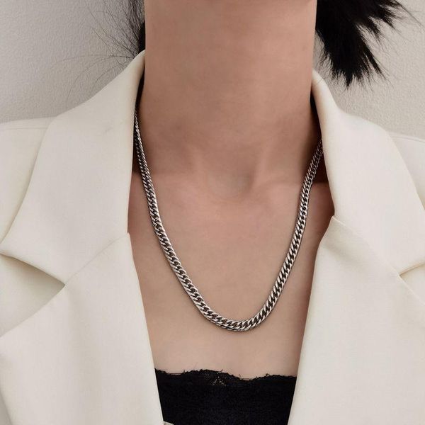 

chains minimalist silver color stainless steel necklace for women ins cold wind thick cuban chain hip-hop punk jewelry gift
