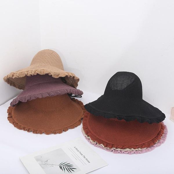 

wide brim hats 2021 vacation out of the big straw hat bow breathable comfortable beach multi-size foldable sunscreen cap, Blue;gray