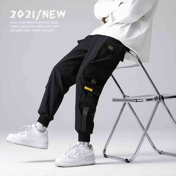 

spring summer ribbons color women pant block black pocket cargo harem joggers harajuku sweatpant male hip hop trousers