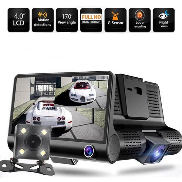 

cameras taida 1080p full hd 4 inch display car dvr three lens parking record rearview dash camera vehicle auto video night vision