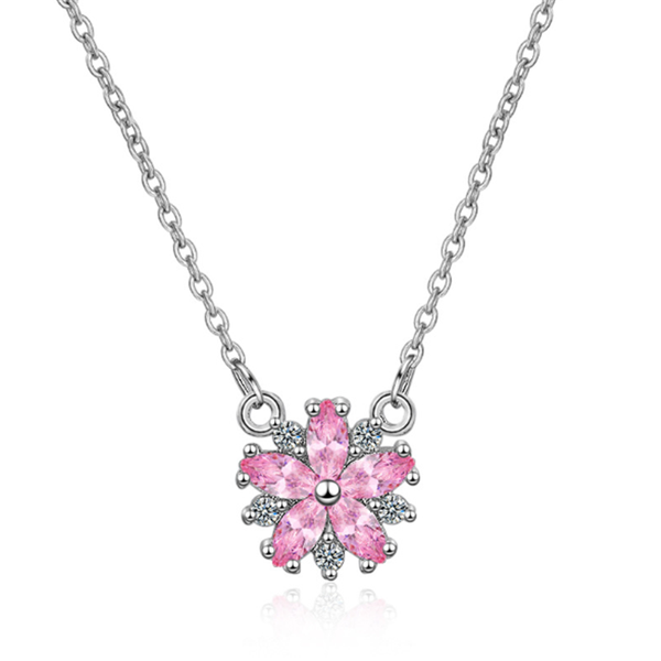 

pendant necklaces atmosphere luxury personality fashion double style pink cherry blossom short female silver plated se072