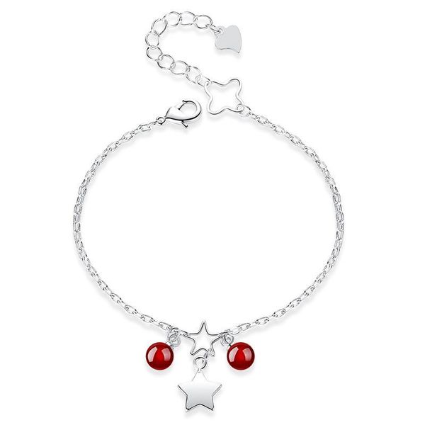 

charm bracelets fashion silver plated star bracelet pearl red stone for women & bangles jewelry femme korean charms, Golden;silver