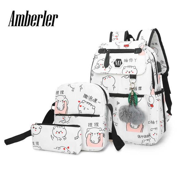 Amberler Canvas Женщины Рюкзак Дамы Напечатанные Путешествия Школы рюкзаки для девочек-подростков Высокое Качество Большой Емкость Сумки ноутбуков X0529