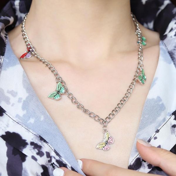 

pendant necklaces vintage long butterfly necklace for women butterflies star charm choker boho fashion punk hip hop jewelry gift, Silver