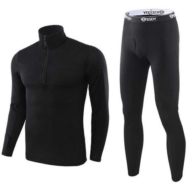 

winter thermal underwear mens high collar warm fleece sweat quick drying thermo men tight fitness long johns clothing, Black;white