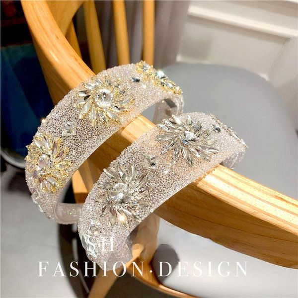 

hair clips & barrettes european and american fashion rhinestone headband wide side catwalk transparent crystal press hairpin korean headdres, Golden;silver