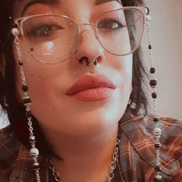 

chains gothic punk black silver skull eyeglass chain reading glasses holder beaded