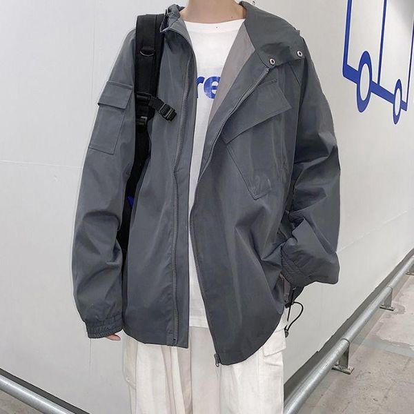 

men's jackets 2021 spring and autumn youth korean irregular zipper solid color big pocket jacket fashion casual top, Black;brown