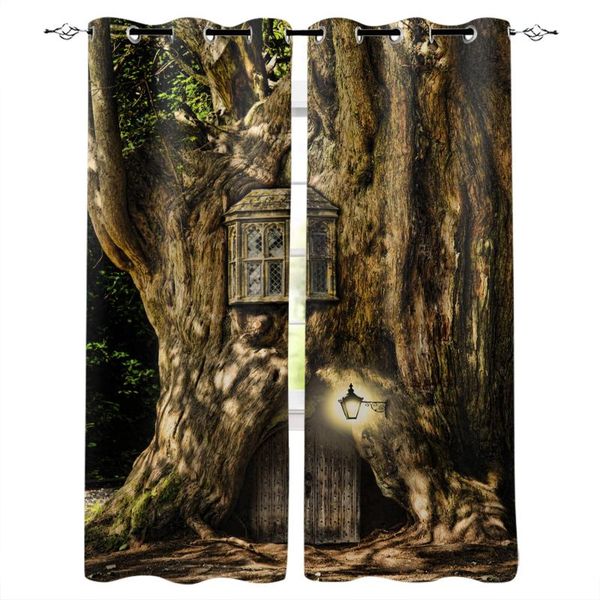 

curtain & drapes plant forest trees wooden door stone retro curtains for living room window bedroom modern interior home decoration
