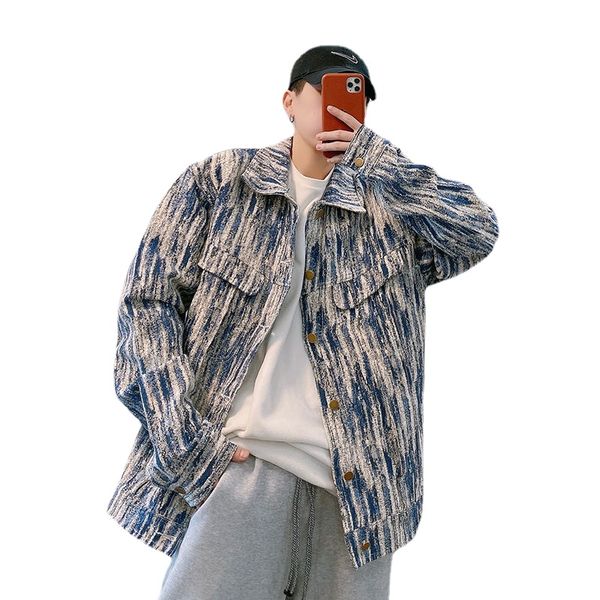 

ebaihui autumn denim jackets for men net celebrity handsome destruction scratches coats double pocket loose hip-hop jacket, Black;brown