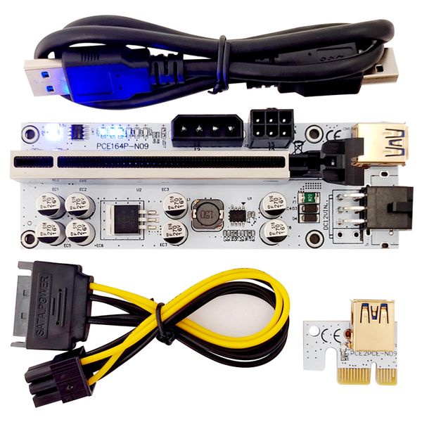 Белый Ver 010x PCIE Riser Card с 6 светодиодными вспышками 8 конденсаторов 009s 010s плюс PCI-E 1x до 16x Extender GPU Risers
