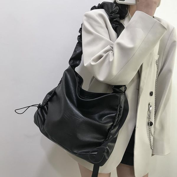 

fashion retro solid color crossbody bag women pleated cloud pu totes travel streetwear large capacity shoulder messenger pouch