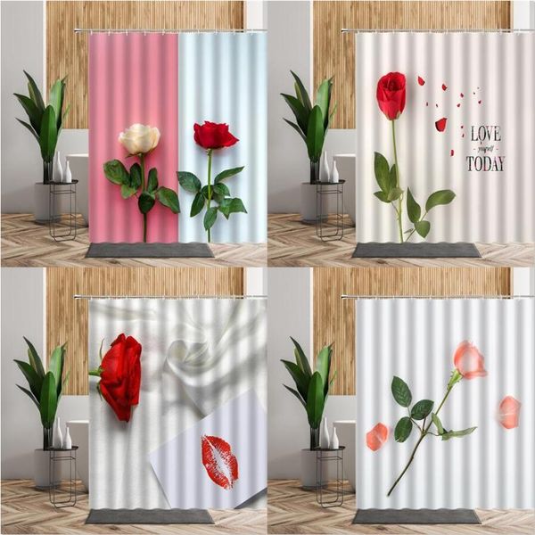 

shower curtains small fresh curtain set red rose flower love valentine's day bathroom home decor waterproof backdrop fabric bath
