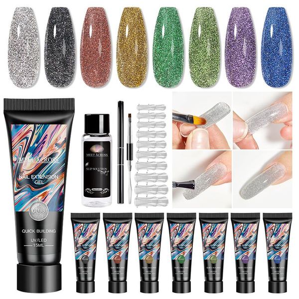 

nail gel meet across 15ml reflective glitter extension set quick building with slip solution polish manicure kit, Red;pink