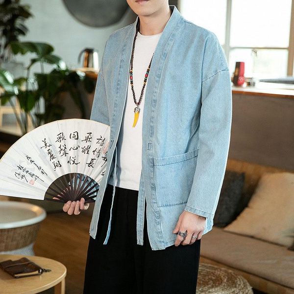 

ethnic clothing chinese style big size cotton linen kimono cardigan japanese men haori yukata male samurai costume jacket, Red