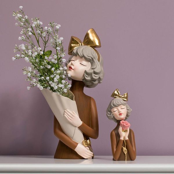 

decorative objects & figurines modern resin cute girl statue sculpture crafts creative flower arrangement home decoration accessories weddin