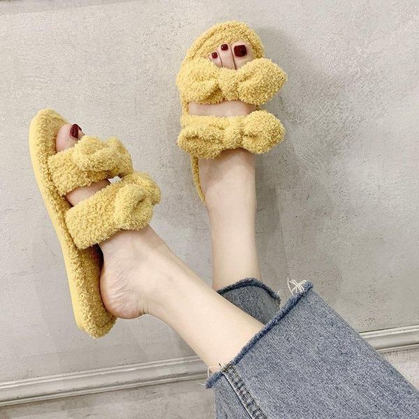 

slippers aardimi summer women's flock indoor for women flat with slides female short plush shoes woman solid household, Black