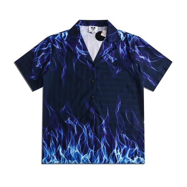

men's casual shirts 3d blue flame print short sleeve streetwear hip hop harajuku summer hawaiian beach korean floral fashion camisa, White;black