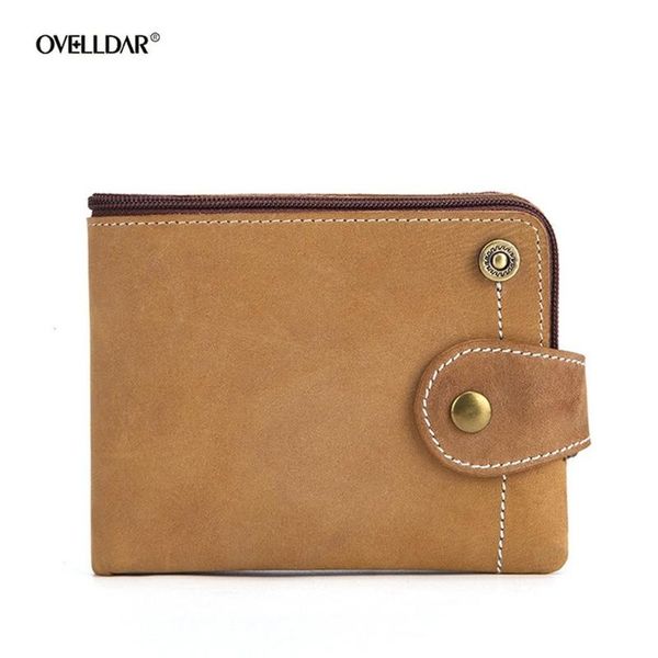 

wallets rfid men's wallet short crazy horse leather wax zipper bag, Red;black