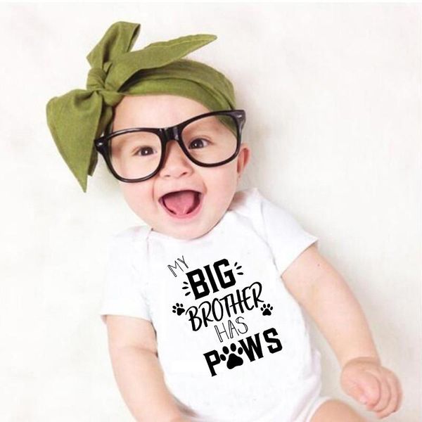 

funny my big brother has paws summer born bodysuits cute infant jumpsuit baby boys girls cotton outfits clothes rompers, Blue