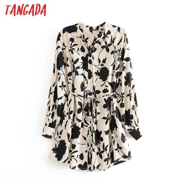 

tangada women retro oversized print viscose shirt with slash long sleeve chic female casual long shirt blouse 3p7 210609, White