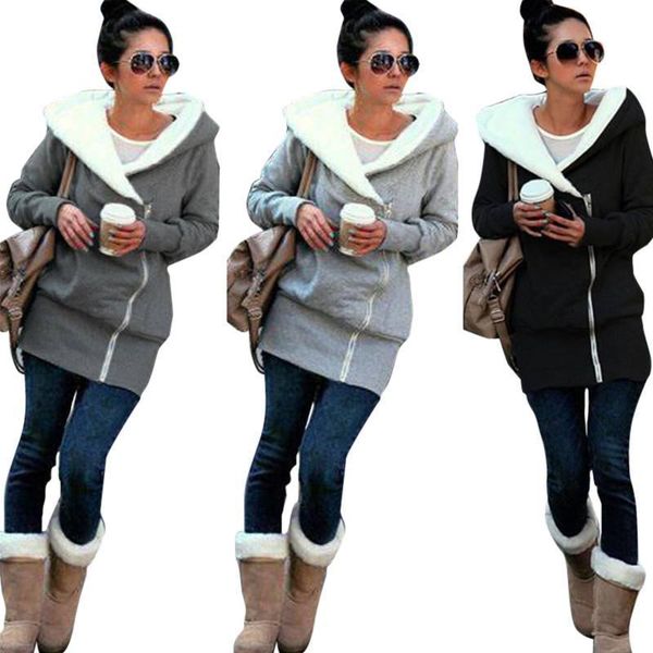 

women's jackets vicabo winter coat women warm hoodies woman jacket oblique zipper long ropa de mujer casual solid overcoat hooded, Black;brown