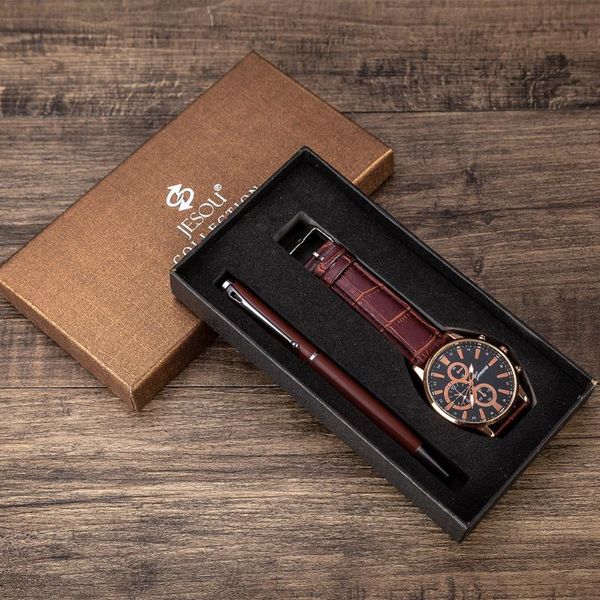 

wristwatches men's gift set beautifully packaged watch + pen selling creative combination, Slivery;brown