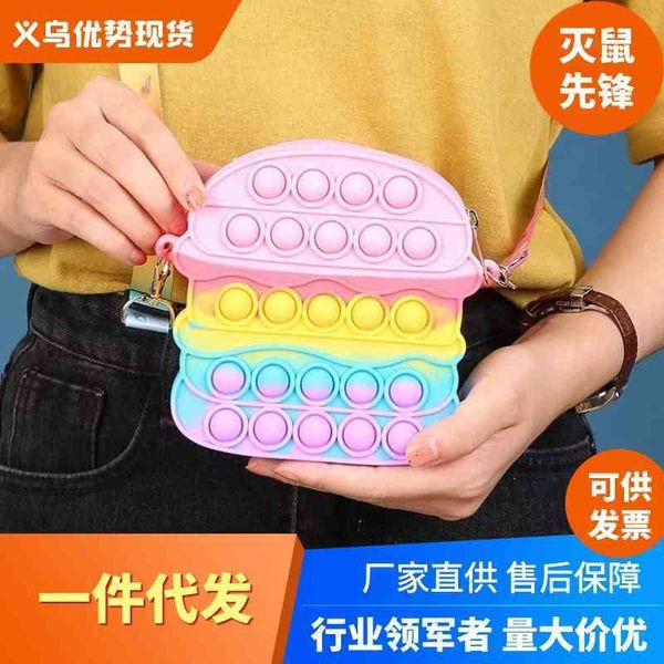 

new rat killing pioneer hamburg one shoulder silicone messenger bag bubble music children's fingertip toy