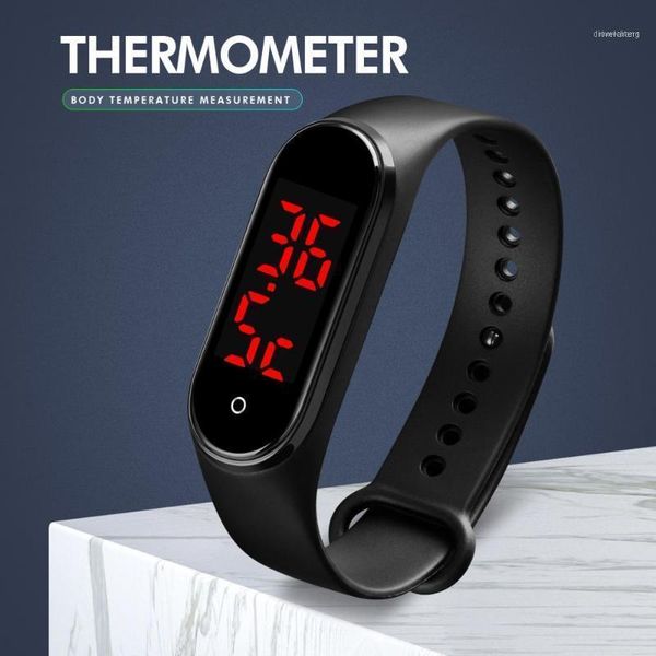 

wristwatches skmei touch screen body temperature sports bracelet electronic watch large digital display led light wristwatch for women men1, Slivery;brown