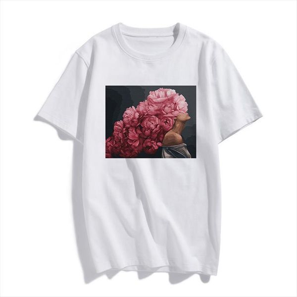 

fashion mens woman t shirts pink men flowers harajuku aesthetics art graphic print short sleeve tee, White;black