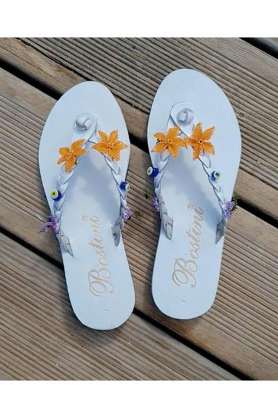 

slippers flip flops leather-white, Black
