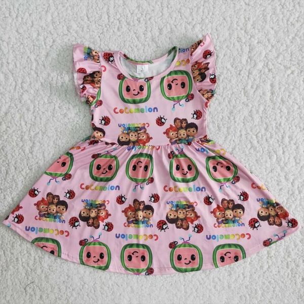 

fashionable baby girls summer clothes boutique cute design cartoon print dresses children soft material no moq frocks, White
