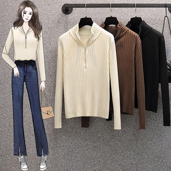 

women's sweaters solid color knitted plus large size oversize korean style fashion pullovers for autumn clothing ladies sweater 2021, White;black