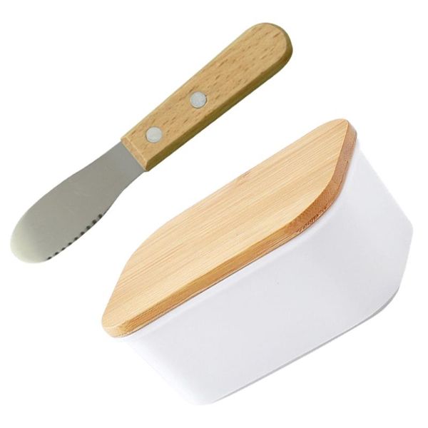 

dishes & plates 1pc kitchen butter storage box home container wirh lid and cutter (white)