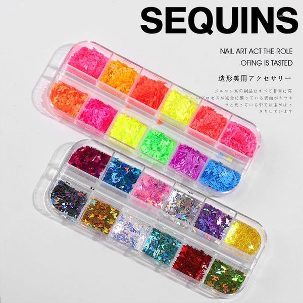

fluorescent butterfly shell paper sequins diy nail pieces 3dnail art decorations color luminous polish1, Black