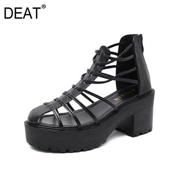 

dress shoes [deat] 2021 spring summer round toe hollow out narrow band black cool pu leather sandals for women fashion tide 10g737