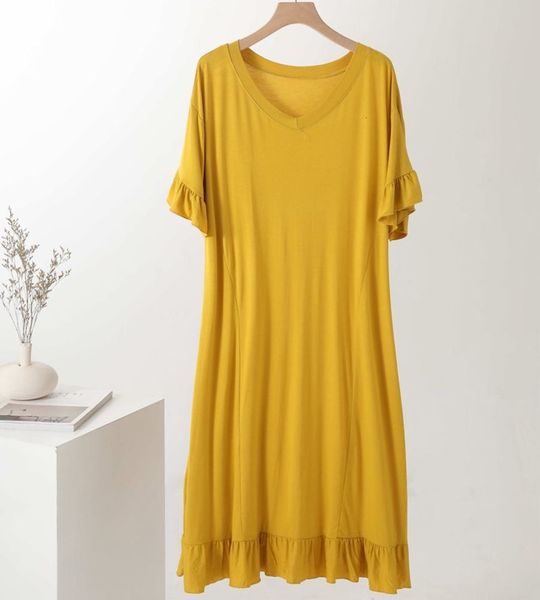 

summer modal v-neck slim dress women's korean thin solid medium length over knee, Black;gray