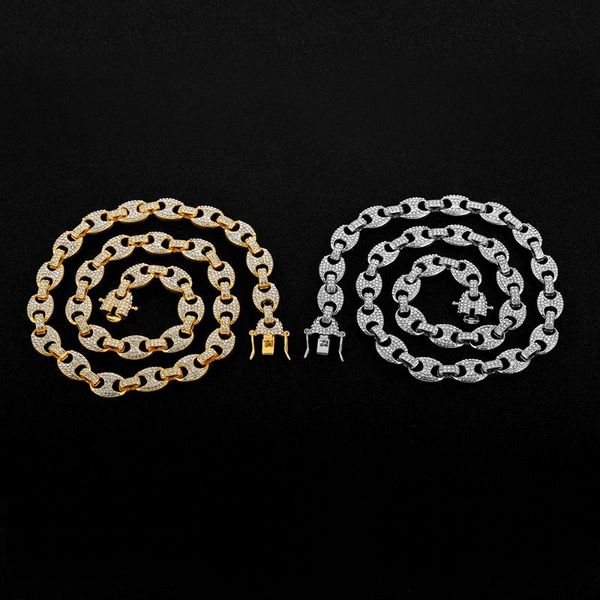 

pendant necklaces alloy rhinestone hip hop necklace iced out cz coffee bean pig nose charm link punk choker chain bling jewelry for men, Silver