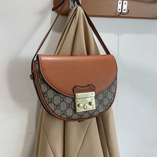 

new fashion women's bag half round leather messenger bag single shoulder mini letter saddle handbags sale