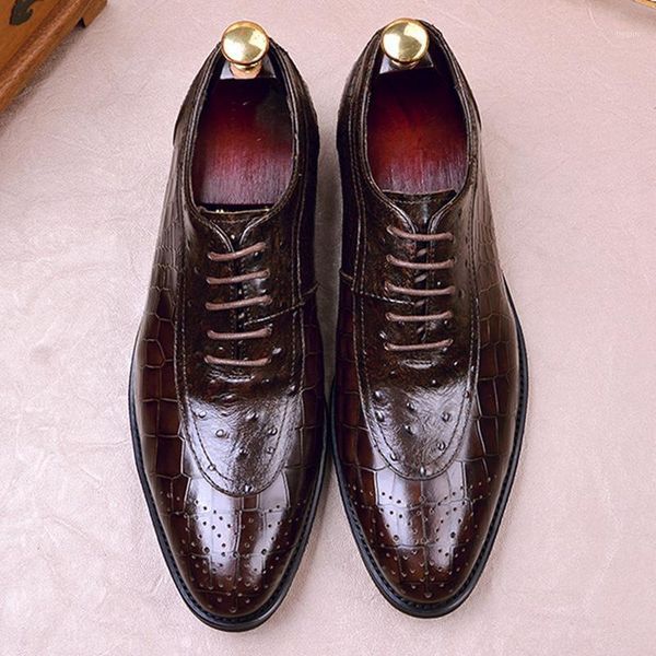 

dress shoes fashion genuine leather men's handmade formal oxfords pointed toe laces man derby pattern banquet party fwl163, Black