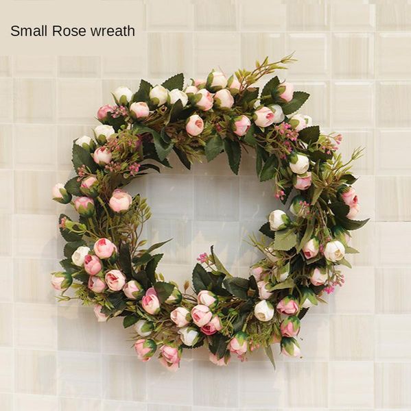 

30/40cm small rose wreath wedding door decor hanging ornament silk flowers and rattan circle home garden decoration garland decorative & wre