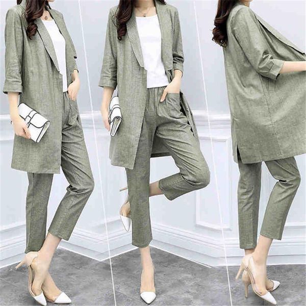 

women's suits & blazers spring suit women two-piece cotton and linen jacket nine pants casual fashion workplace executive ladies d208, White;black