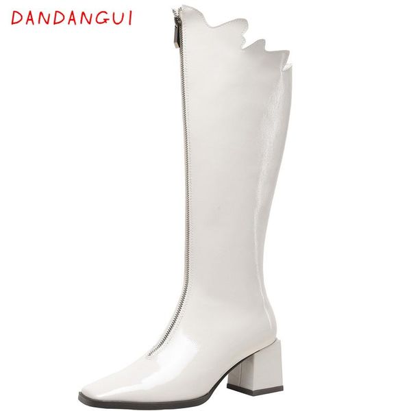 

boots style winged women's knight for autumn winter leather front zipper platform female shoes high-quality handmade, Black