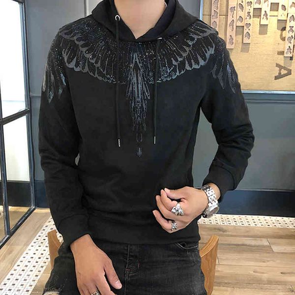 

hoodie silver man shining diamond wings feather, Black