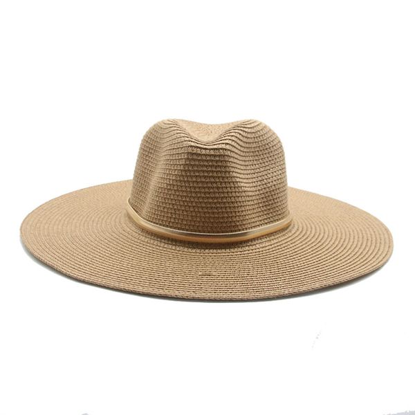 

summer hats men women big brim 11cm chain belt straw hats paper solid khaki black white outdoor sun protection sun hats, Blue;gray